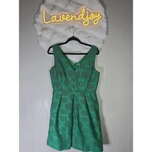 J. Crew Jacquard Dress Womens 8 Green V Neck Office Party Formal Holiday Festive